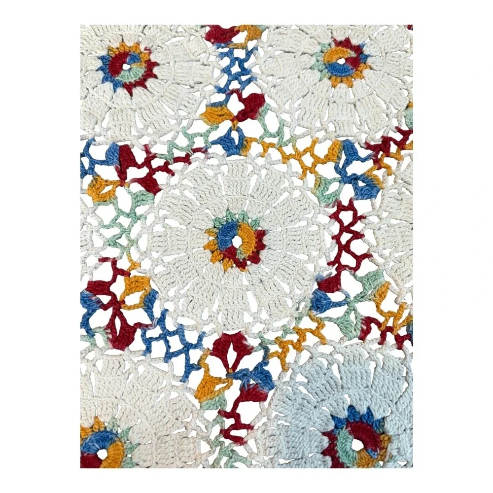 Crochet‎ Doily Table Mat White Multicolor Floral Star Lace Handmade Cottagecore